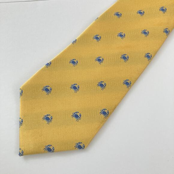 Lot of 3 Yellow & Blue 100% Silk Nautical Themed Ties Preppy Crab Dolphin Vines - Picture 3 of 15